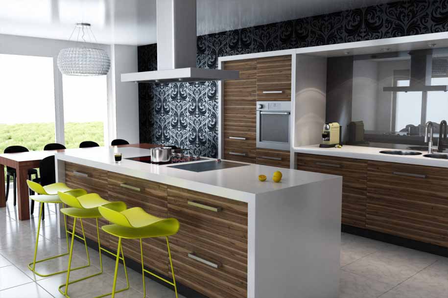 Modern, Minimalist Kitchen and Dining Room
