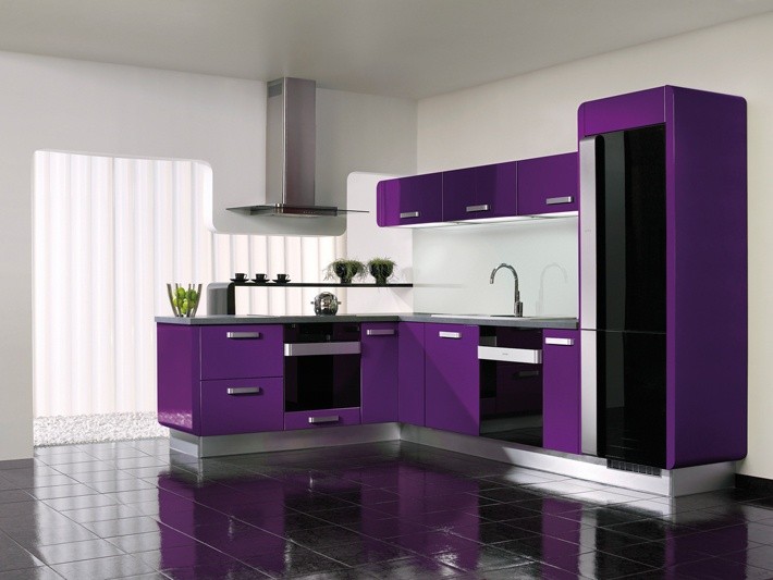 Purple Minimalist Kitchen and Dining Room