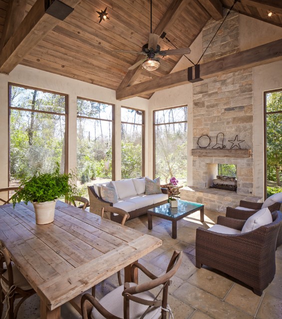 Shasta traditional porch with fireplace - houston